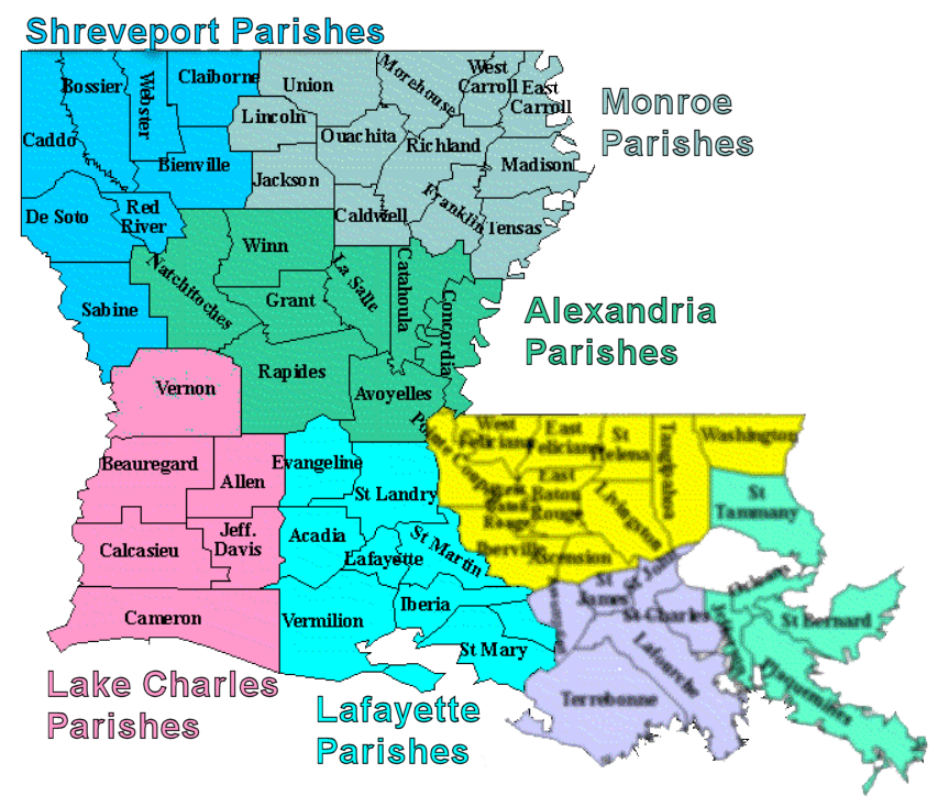 Louisiana Map With Parishes Listed